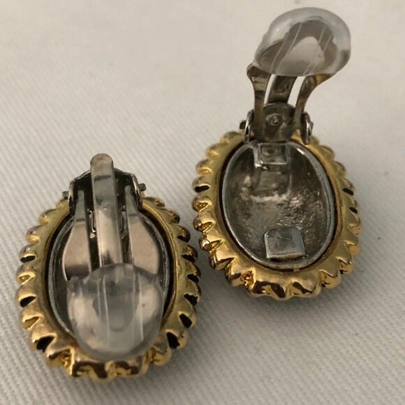 Textured Oval Clip On Earrings Silver & Gold - Picture 2 of 7